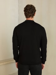 Black Smart Textured Quarter Zip Knitted Polo Shirt - Image 4 of 8