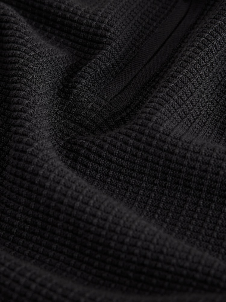 Black Smart Textured Quarter Zip Knitted Polo Shirt - Image 8 of 8 Black Smart Textured Quarter Zip Knitted Polo Shirt - Image 8 of 8