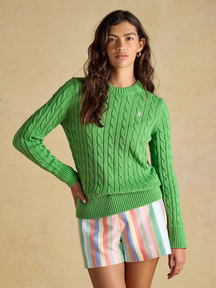 Joules Light Green Classic Crew Neck Cotton Cable Knit Jumper - Image 1 of 7