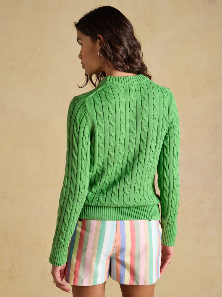 Joules Light Green Classic Crew Neck Cotton Cable Knit Jumper - Image 2 of 7