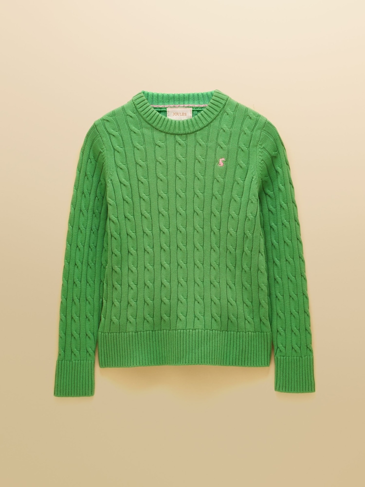 Joules Light Green Classic Crew Neck Cotton Cable Knit Jumper - Image 4 of 4 Joules Light Green Classic Crew Neck Cotton Cable Knit Jumper - Image 4 of 4
