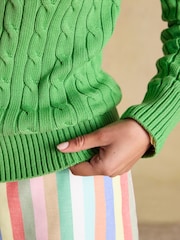Joules Light Green Classic Crew Neck Cotton Cable Knit Jumper - Image 6 of 7