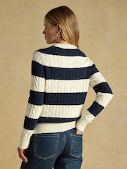 Joules Cream & Navy Striped Classic Crew Neck Cotton Cable Knit Jumper - Image 2 of 7