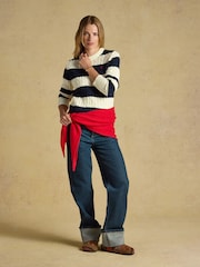 Joules Cream & Navy Striped Classic Crew Neck Cotton Cable Knit Jumper - Image 5 of 7
