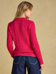 Joules Fuchsia Pink Classic Crew Neck Cotton Cable Knit Jumper - Image 2 of 7