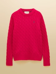 Joules Fuchsia Pink Classic Crew Neck Cotton Cable Knit Jumper - Image 7 of 7