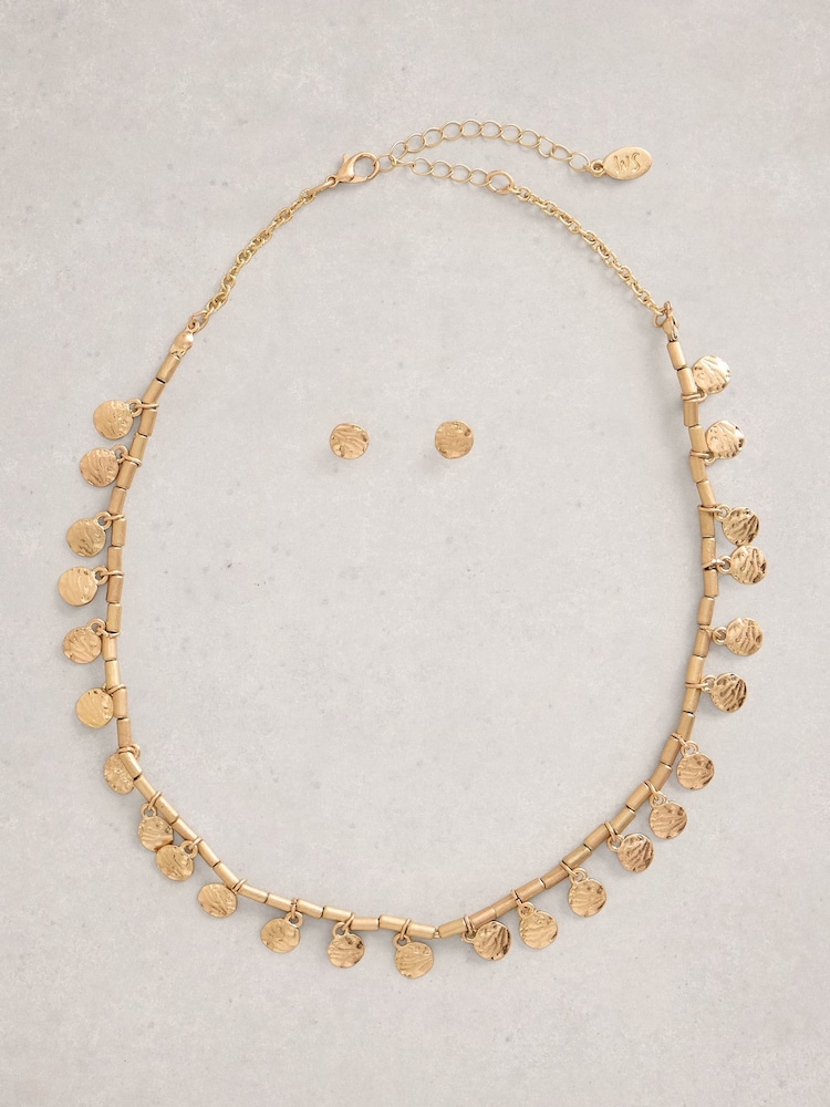 White Stuff Gold Tone Katie Disc Necklace And Earrings Set 2 Pack - Image 1 of 3