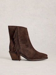 White Stuff Brown Cherry Fringe Ankle Boots - Image 1 of 4