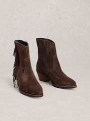 White Stuff Brown Cherry Fringe Ankle Boots - Image 2 of 4