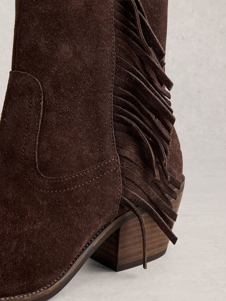 White Stuff Brown Cherry Fringe Ankle Boots - Image 4 of 4