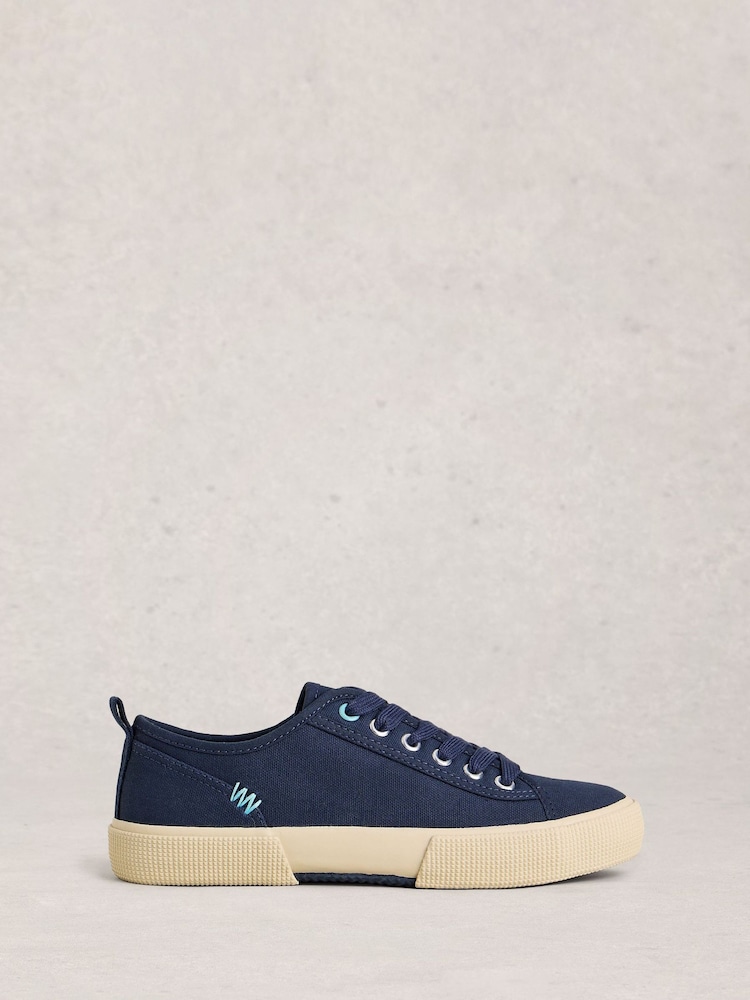 White Stuff Blue Pippa Canvas Lace-Up Trainers - Image 1 of 4 White Stuff Blue Pippa Canvas Lace-Up Trainers - Image 1 of 4