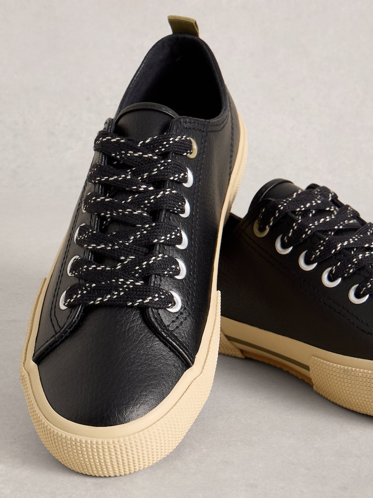 White Stuff Black Pippa Leather Lace Up Trainers - Image 4 of 4