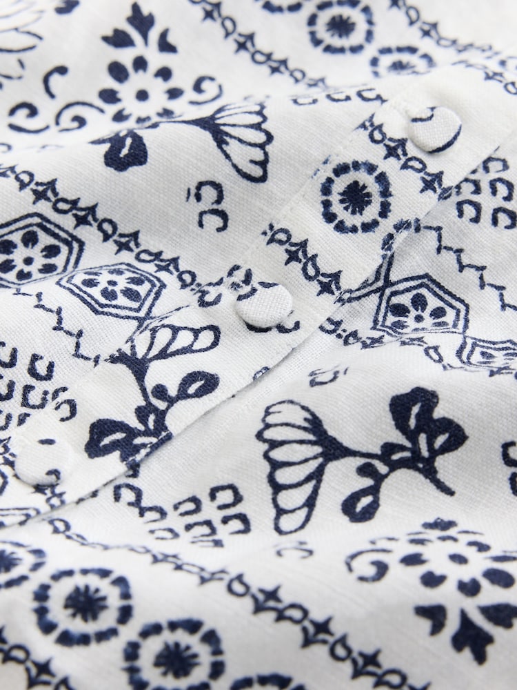 White/Navy Print N. Premium Linen Midi Skirt - Image 7 of 7