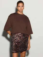 Chocolat Marron - Mini-jupe en velours à sequins - Image 1 de 7