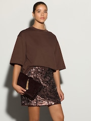 Chocolat Marron - Mini-jupe en velours à sequins - Image 2 de 7