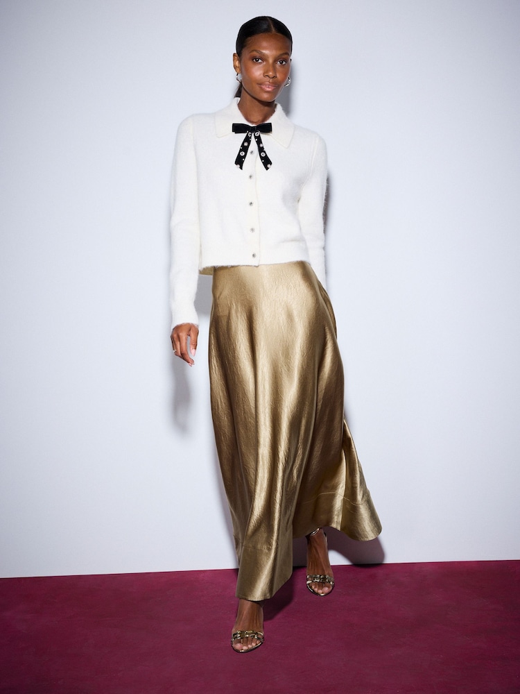 Gold Metallic Full Maxi Skirt - Image 1 of 5