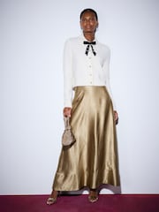 Gold Metallic Full Maxi Skirt - Image 2 of 5