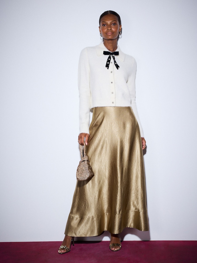 Gold Metallic Full Maxi Skirt - Image 2 of 5