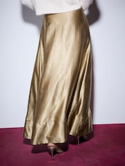 Gold Metallic Full Maxi Skirt - Image 4 of 5
