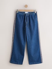 Dark Blue Side Stripe Denim Track Joggers - Image 1 of 4
