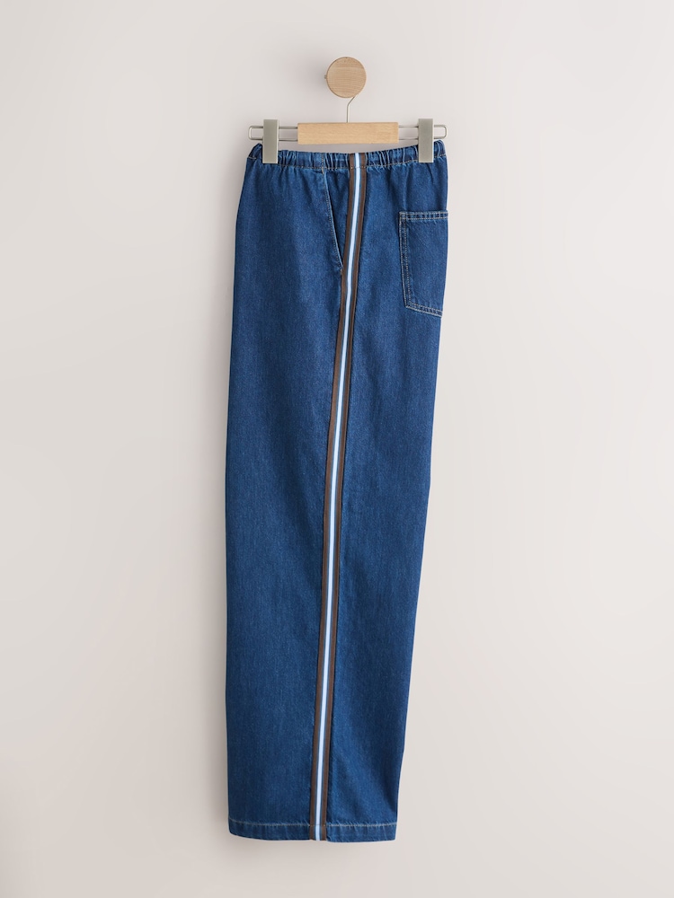 Dark Blue Side Stripe Denim Track Joggers - Image 2 of 4