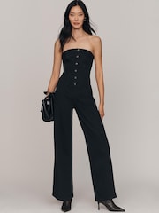 Anthropologie Pilcro Strapless Corset Denim Black Jumpsuit - Image 1 of 3