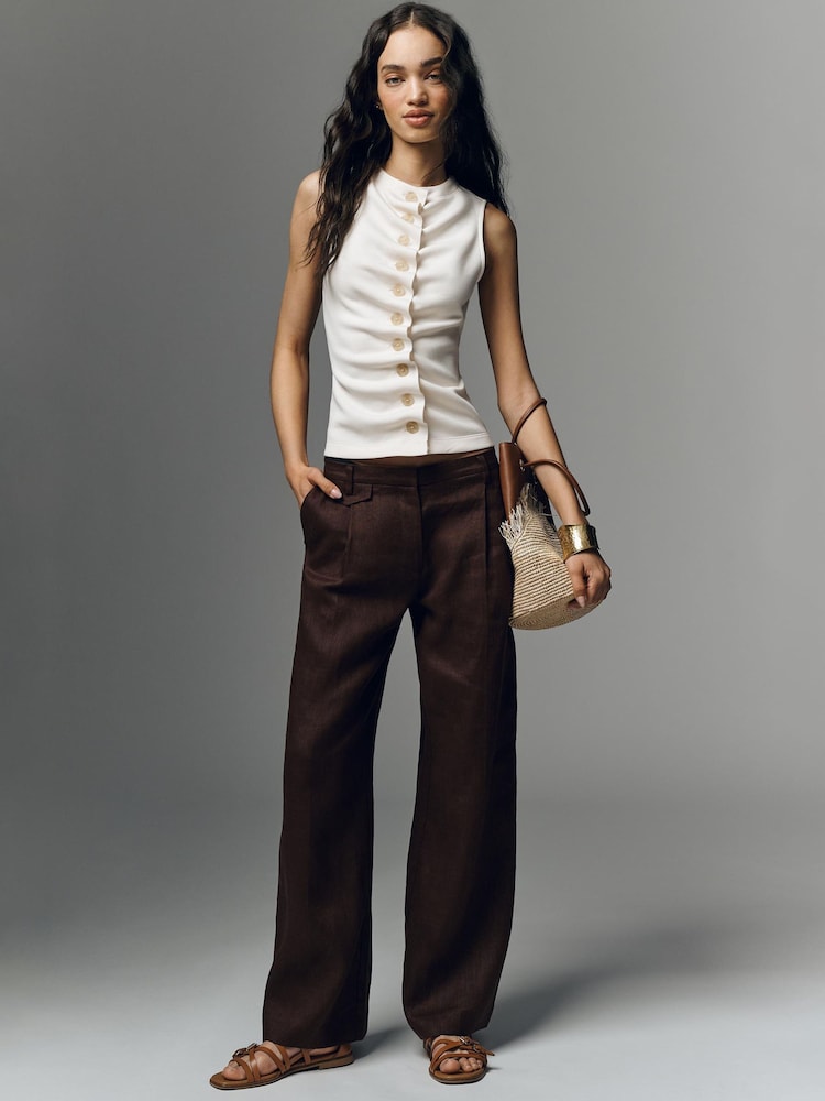 Anthropologie Ruched Sleeveless Buttondown Top - Image 2 of 4 Anthropologie Ruched Sleeveless Buttondown Top - Image 2 of 4