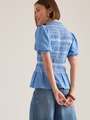 Μπλε - Anthropologie Contrast Stitch Smocked Top - Εικόνα 3 από 4