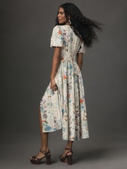 Anthropologie The Katerina V-Neck Button Front Natural Dress - Image 3 of 4