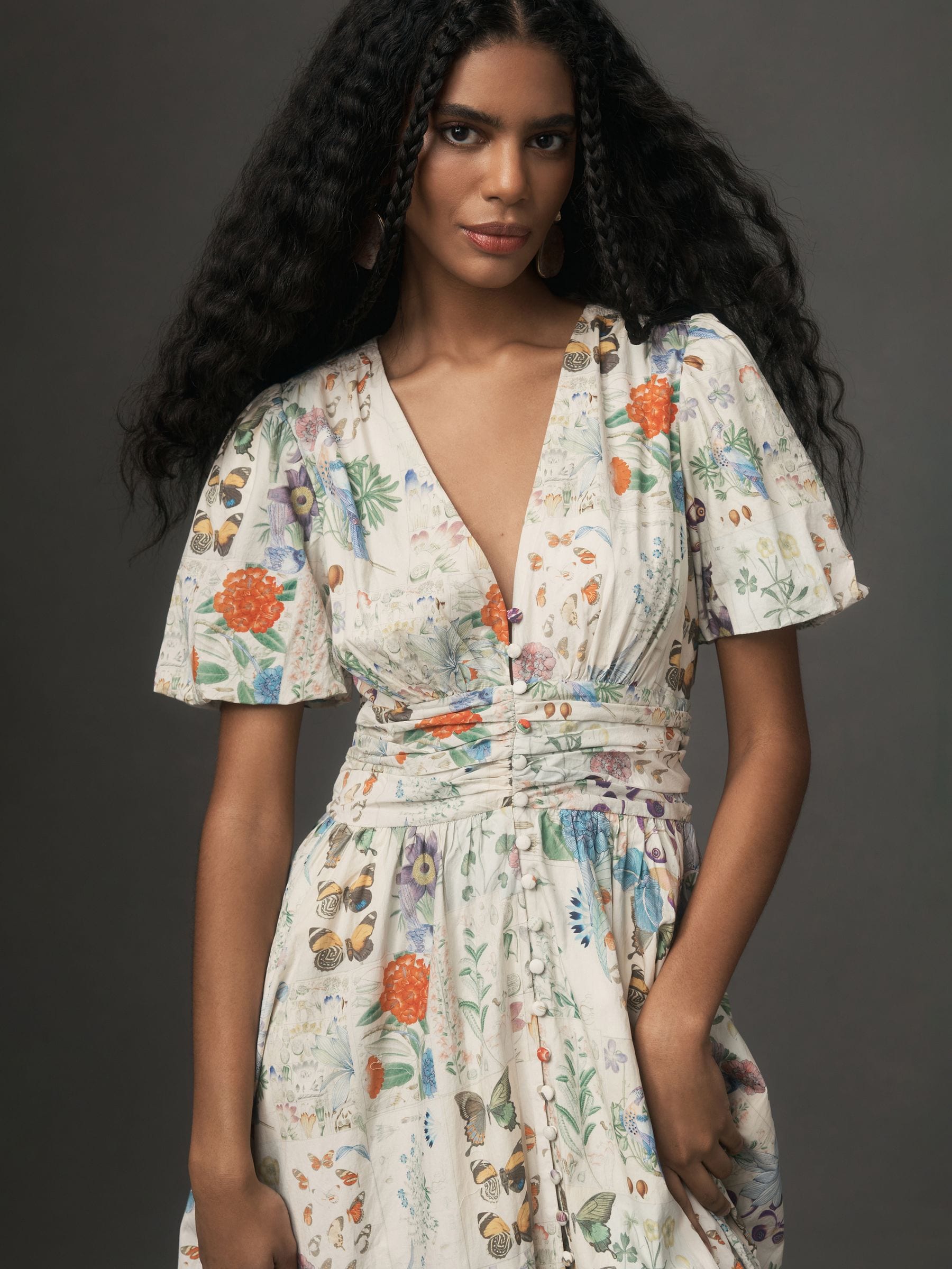 Buy Anthropologie Cream The Katerina Butterfly & Flower Print V