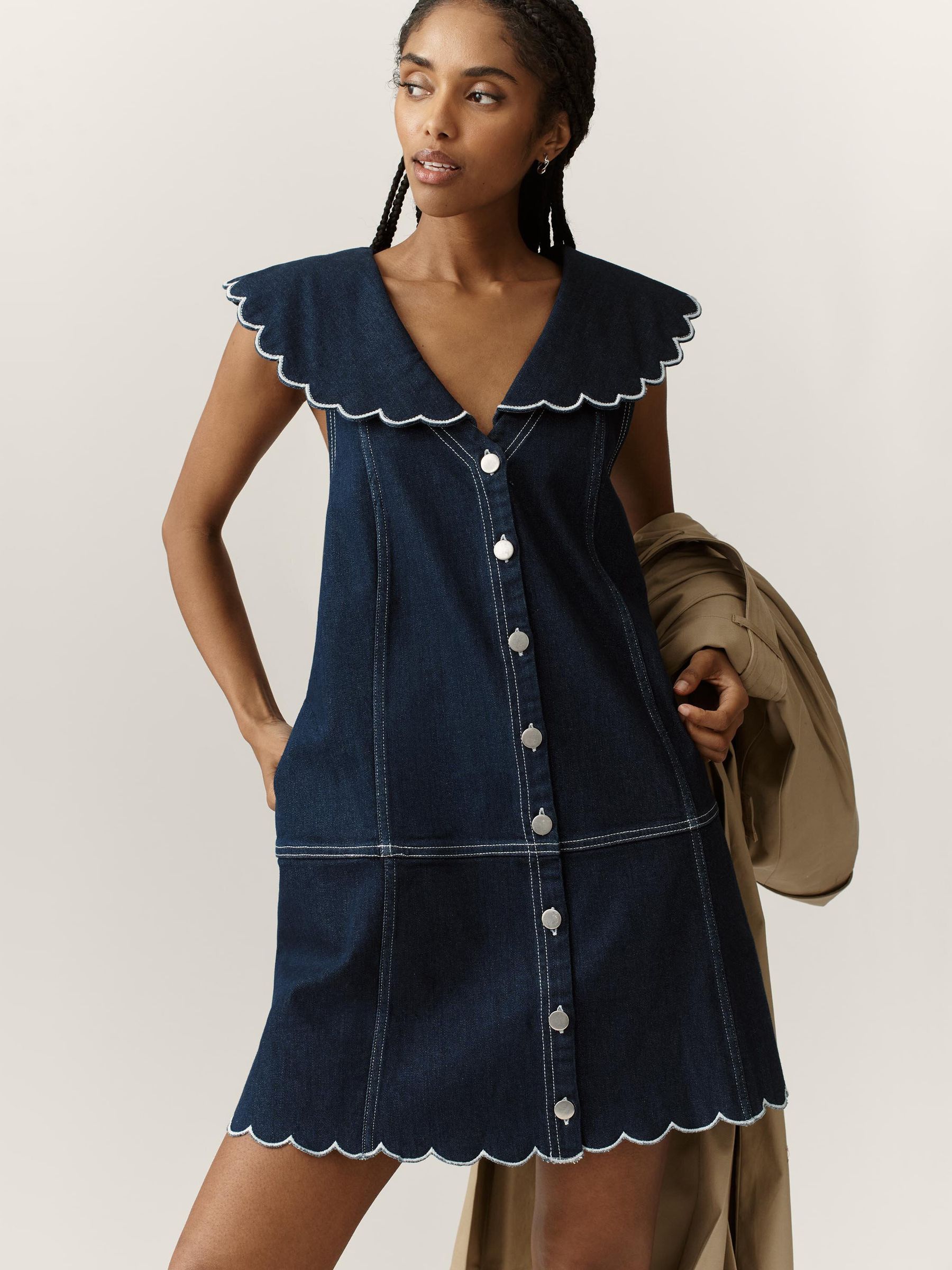 Buy Anthropologie Pilcro Scalloped Denim Buttondown Blue Dress