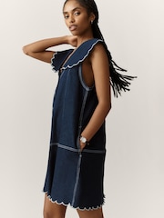 Anthropologie Pilcro Scalloped Denim Buttondown Blue Dress - Εικόνα 3 από 5