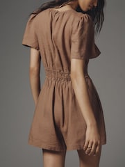 Anthropologie The Somerset Linen Edition Brown Playsuit - Image 3 of 4