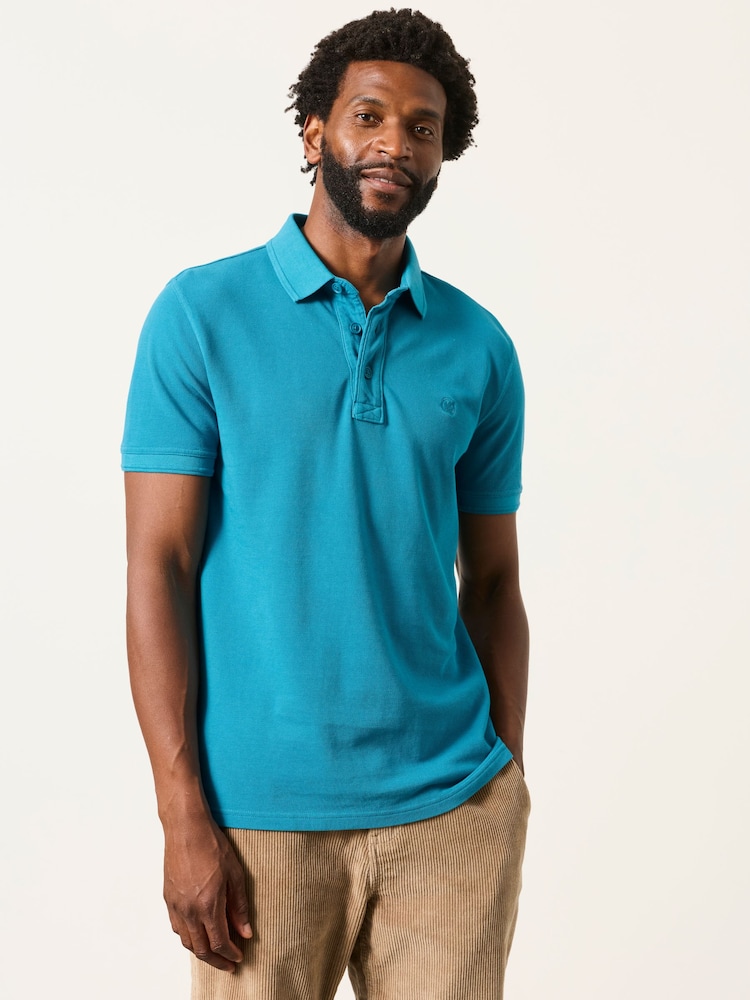 FatFace Turquoise Blue Short Sleeve Pique Polo Shirt - Image 1 of 5