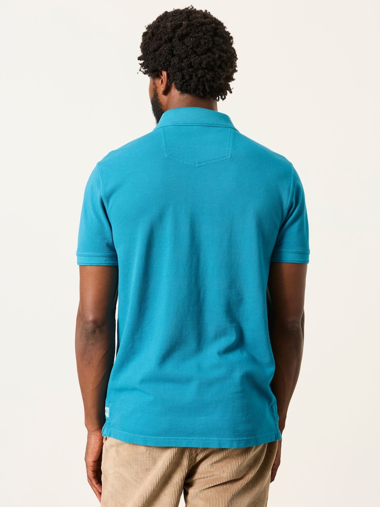 FatFace Turquoise Blue Short Sleeve Pique Polo Shirt - Image 2 of 5