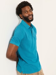 FatFace Turquoise Blue Short Sleeve Pique Polo Shirt - Image 3 of 5