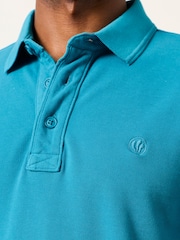 FatFace Turquoise Blue Short Sleeve Pique Polo Shirt - Image 4 of 5