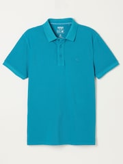 FatFace Turquoise Blue Short Sleeve Pique Polo Shirt - Image 5 of 5