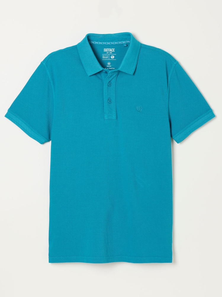 FatFace Turquoise Blue Short Sleeve Pique Polo Shirt - Image 5 of 5