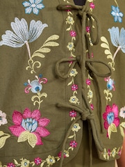 Love & Roses Green Floral Embroidered Tie Front Waistcoat - Image 5 of 5
