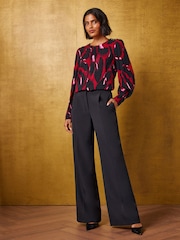 Love & Roses Red Animal Print Pintuck Long Sleeve Blouse - Image 3 of 4