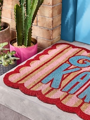 Eleanor Bowmer Pink Slogan Good Karma Printed Coir Scallop Doormat - Image 2 of 4