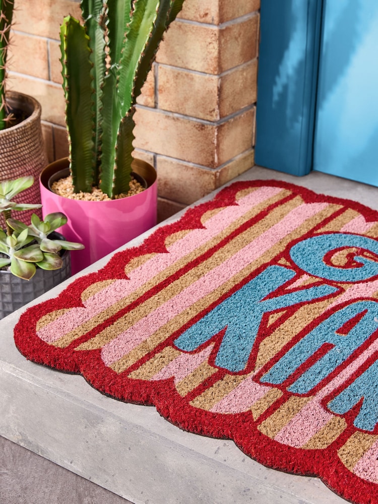 Eleanor Bowmer Pink Slogan Good Karma Printed Coir Scallop Doormat - Image 2 of 4