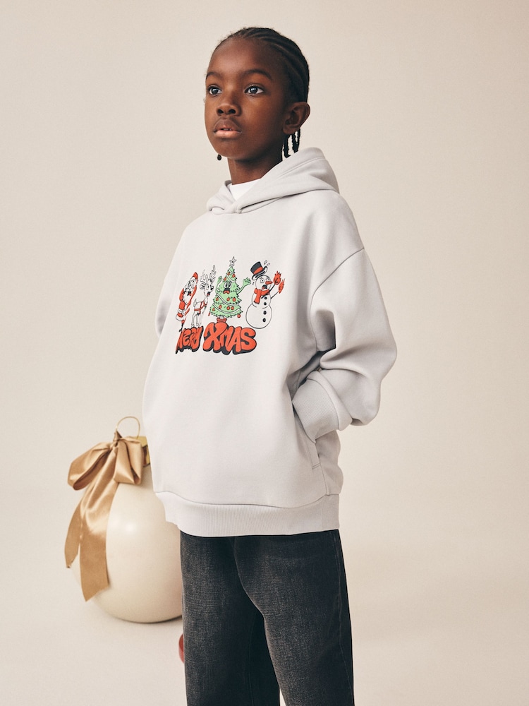 Grey Christmas Sweatshirt Hoodie (3-16yrs) - Image 1 of 4