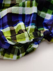 Berde/Asul na Check Print - Mini Dress na may Puff Sleeve - Larawan 6 ng 7
