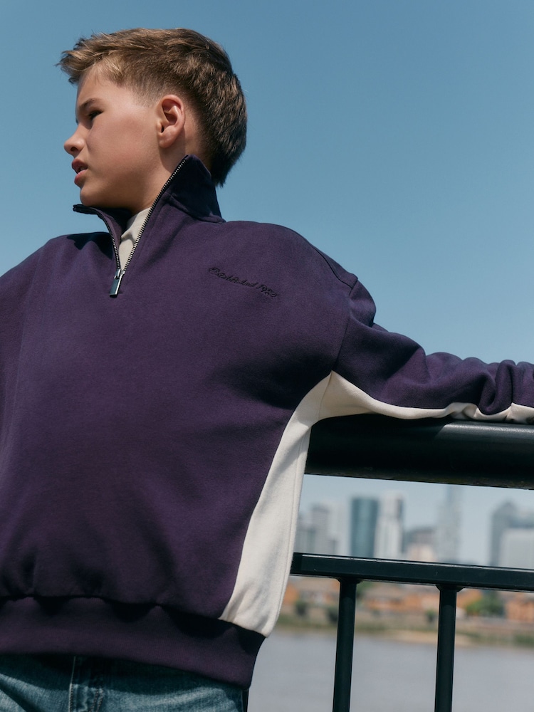 Plum Purple Oversized Fit Zip Neck Sweatshirt (3-16yrs) - Image 2 of 4