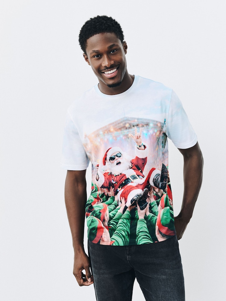 Festival Santa Christmas Graphic T-Shirt - Image 1 of 8 Festival Santa Christmas Graphic T-Shirt - Image 1 of 8