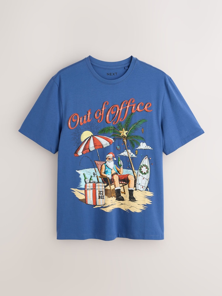 Blue Santa Out of Office Christmas Graphic T-Shirt - Image 1 of 3