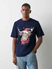 Navy Blue Hamish Christmas Graphic T-Shirt - Image 4 of 7