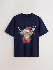 Navy Blue Hamish Christmas Graphic T-Shirt - Image 5 of 7